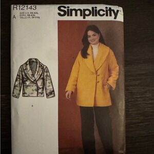 Simplicity R12143 Misses Coat Jacket Sewing Pattern Shawl Collar Size XS-XXL